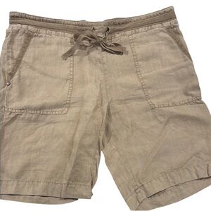 Michael Stars 100% Linen Drawstring Shorts Tan Beige Relaxed Fit Size Small
